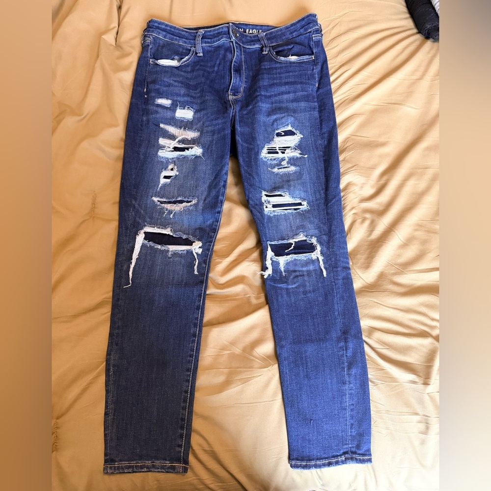American Eagle Outfitters Men's Ripped Dark Blue Skinny Jeans